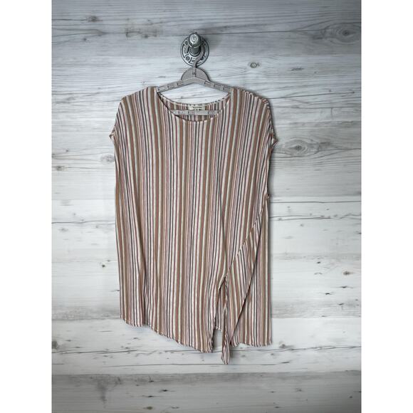 Max Studio Shirt Womens 2XL White Multi Stripe Side Tie Asymmetrical Hem - Picture 1 of 9